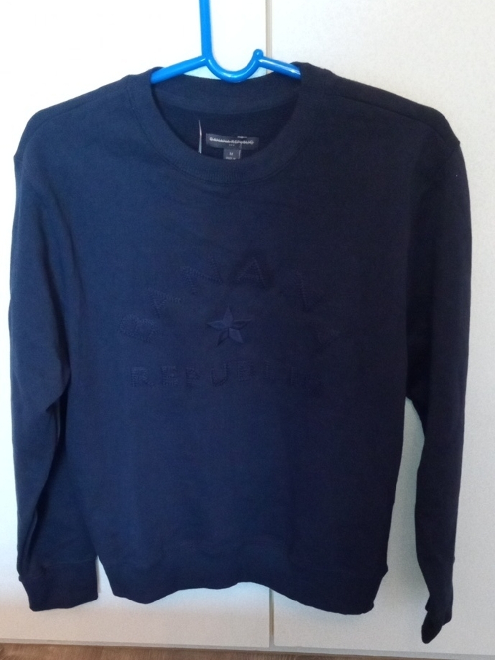 Banana Republic Navy Crewneck Sweater with Embossed Logo